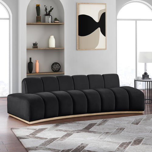 Jace 106" Velvet Upholstered Sofa in Black