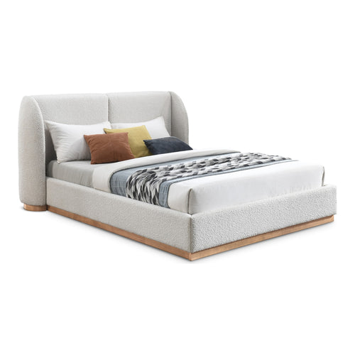 Jardin Boucle Fabric Upholstered Queen Bed (3 Boxes) in Cream