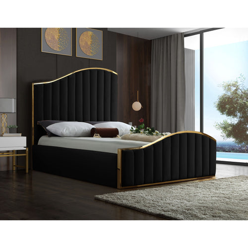 Jolie Velvet Upholstered King Bed (3 Boxes) in Black