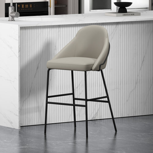 Gracie Metal Upholstered Barstool in Stone Gray and Black