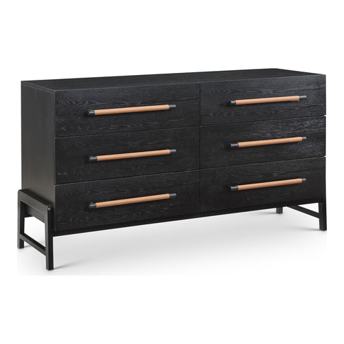 Kaya Oak Veneer And Vegan Leather Handle Dresser in Black