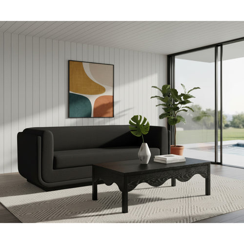 Kimora 86.5" Linen Textured Fabric Upholstered Sofa in Black