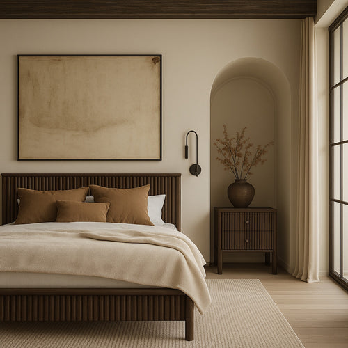 Kivo Solid Wood Queen Bed in Walnut