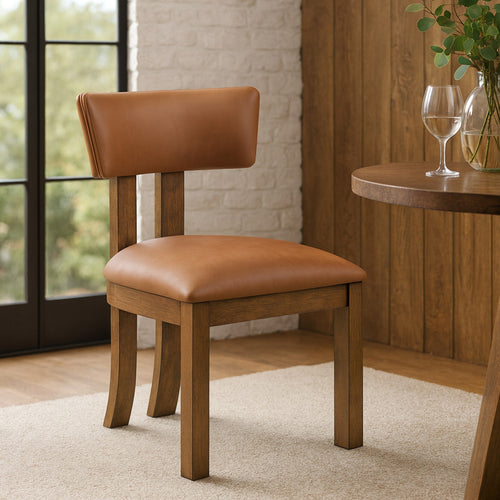 Lavrin Vegan Leather Upholstered Dining Side Chair in Cognac