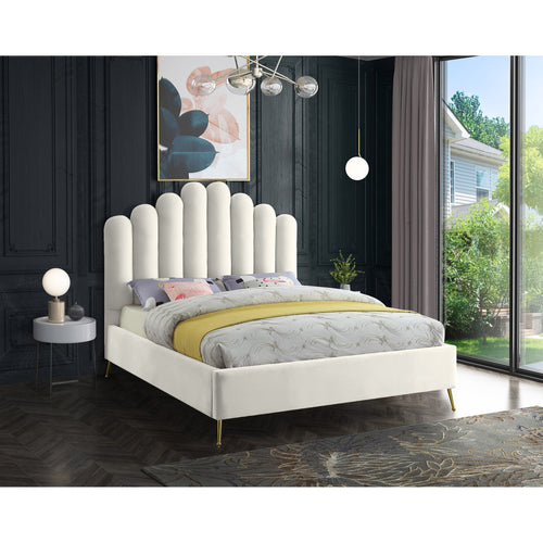 Lily Velvet Upholstered Queen Bed in Cream