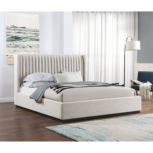 Logan Linen Textured Fabric Upholstered King Bed in Beige
