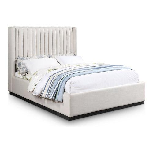 Logan Linen Textured Fabric Upholstered Queen Bed in Beige