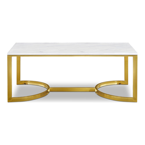 London Marble Veneer Top And Steel Base Coffee Table in Gold