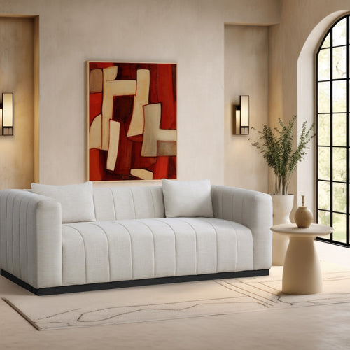 Lucia 90.5" Linen Textured Fabric Upholstered Sofa in Beige
