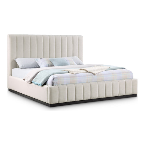 Lucia Linen Textured Fabric Upholstered King Bed in Beige