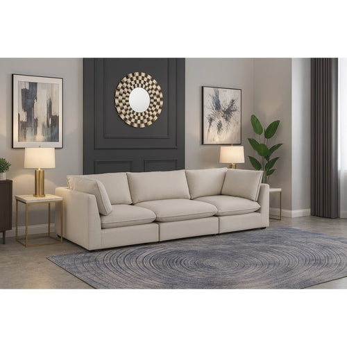 Mackenzie 120" Linen Textured Fabric Upholstered 3pc. Modular Sofa in Beige