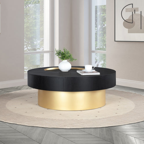 Makai Oak Veneer Top And Metal Base Coffee Table in Black