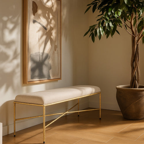 Valley Chenille Fabric Upholstered Bench (22064-) in Beige