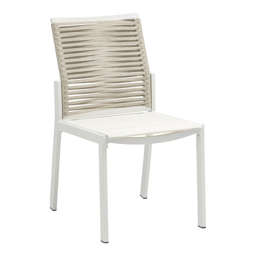 Maldives Mesh And Rope Fabric Outdoor Patio Dining Side Chair in Beige