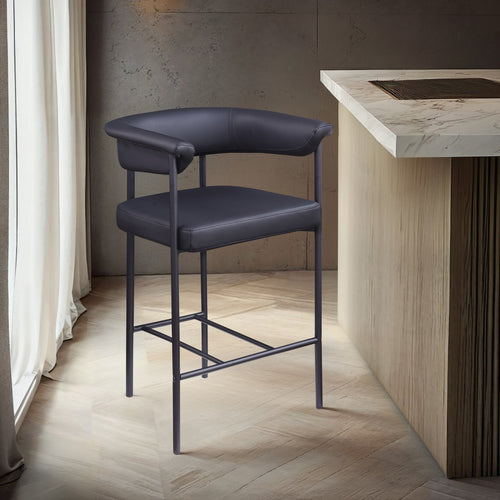 Malin Vegan Leather Upholstered Counter Stool in Black