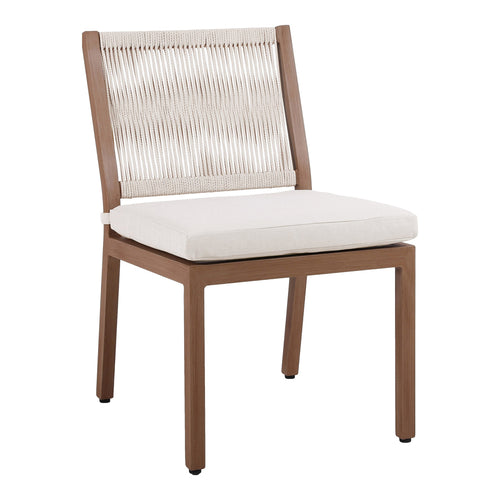 Maui Water Resistant Fabric Upholstered Outdoor Patio Dining Side Chair in Cream