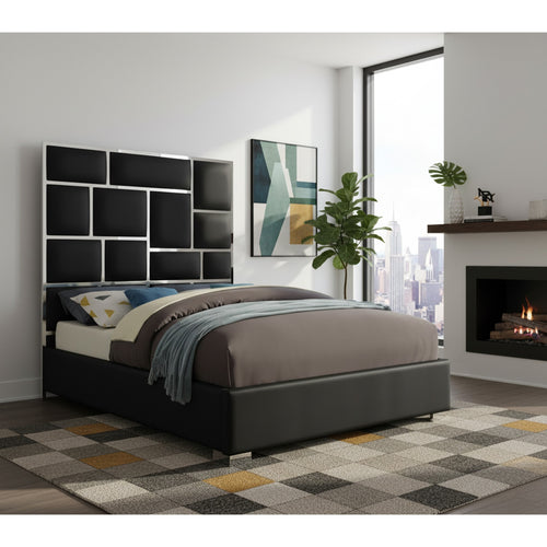 Milan Vegan Leather Upholstered King Bed in Black