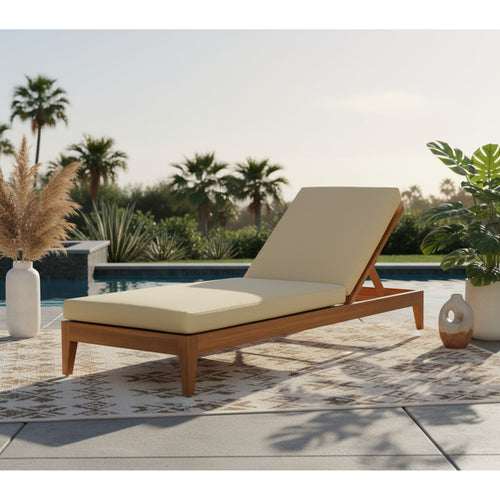 Mirella Water Resistant Fabric Upholstered Outdoor Patio Chaise Lounge in Tan