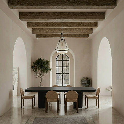 Mohari 112" / 136" / 160" Solid Wood And Oak Veneer Dining Table (3 Boxes) in Black