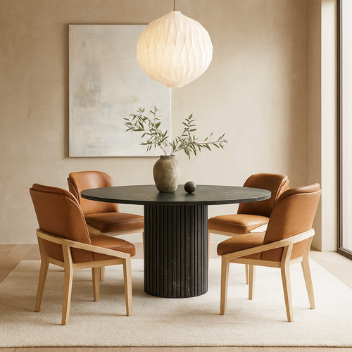 Navo Vegan Leather Upholstered Dining Chair in Cognac