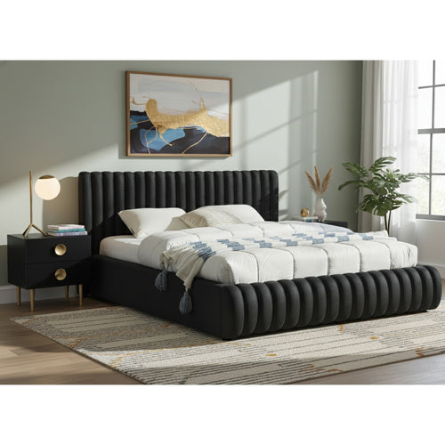 Nico Velvet Upholstered Queen Bed in Black