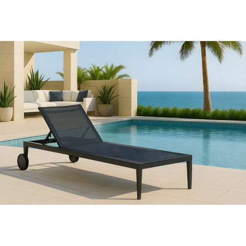 Nizuc Adjustable Mesh Water Resistant Fabric Outdoor Patio Adjustable Sun Chaise Lounge in Black