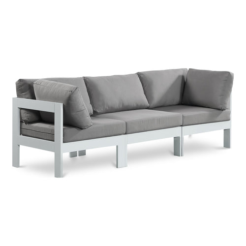 Nizuc 90" Water Resistant Fabric Upholstered 3pc. Outdoor Patio Modular Sofa in Grey