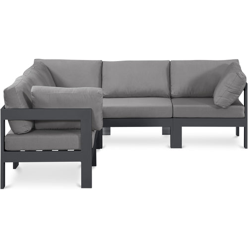 Nizuc 90" Water Resistant Fabric Upholstered 5pc. Outdoor Patio Modular Sectional in Grey