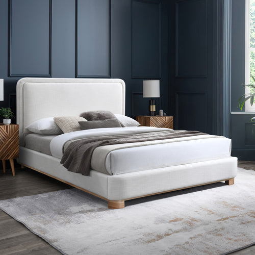 Nolita Linen Textured Fabric Upholstered King Bed in Cream