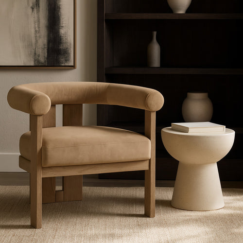 Arienzo Velvet Performance Fabric Upholstered Accent Chair in Beige