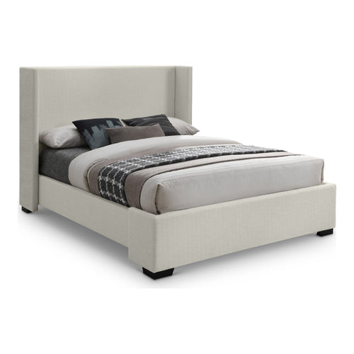 Oxford Linen Textured Fabric Upholstered King Bed (3 Boxes) in Beige