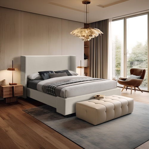 Oxford Linen Textured Fabric Upholstered Queen Bed (3 Boxes) in Beige