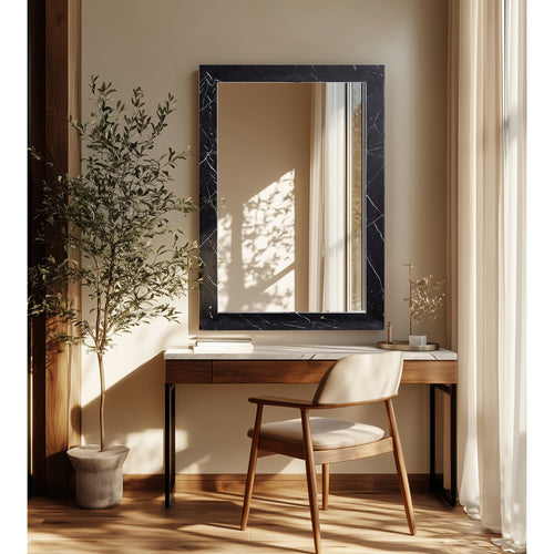 Pavia Genuine Marble Frame Mirror in Black