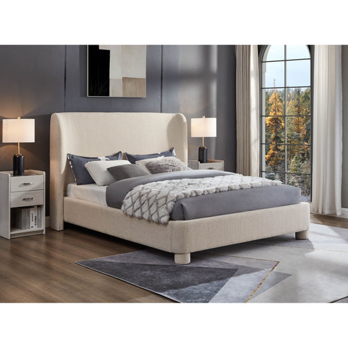 Penny Linen Textured Fabric Upholstered King Bed in Beige