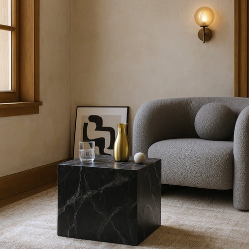 Piazza Marble Finish Concrete Indoor / Outdoor End Table in Black