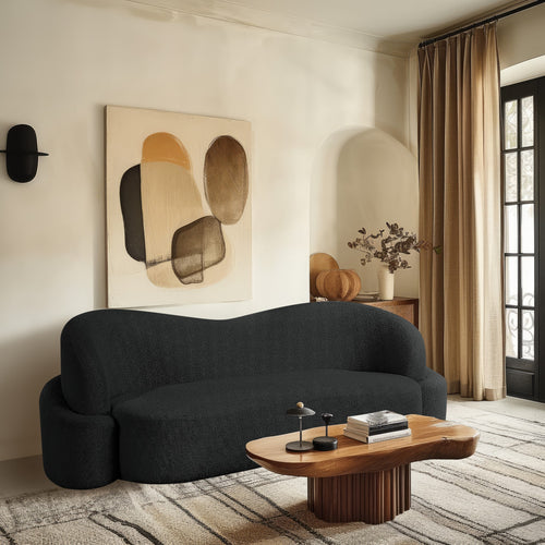 Principessa 90" Boucle Fabric Upholstered Sofa in Black