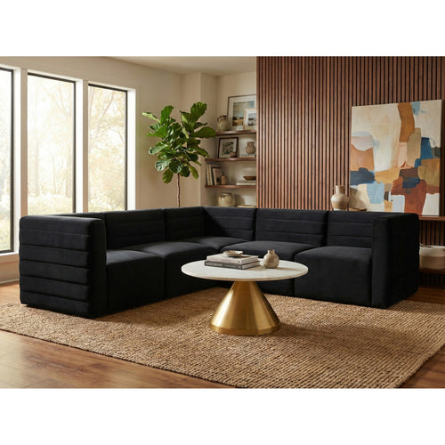 Quincy 95" Velvet Upholstered Comfort 5pc. Modular Sectional in Black