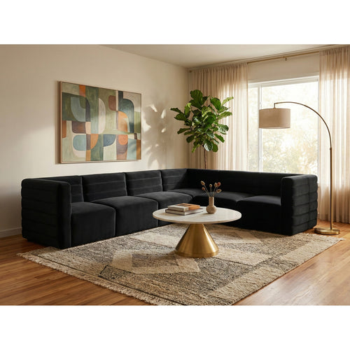 Quincy 126" Velvet Upholstered Comfort 6pc. Modular Sectional in Black
