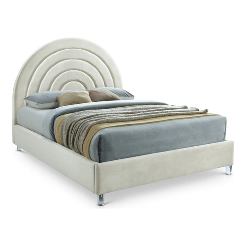 Rainbow Velvet Upholstered King Bed in Cream