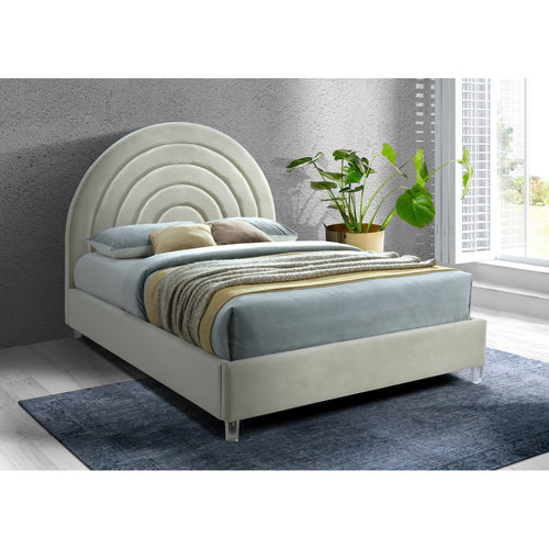 Rainbow Velvet Upholstered King Bed in Cream