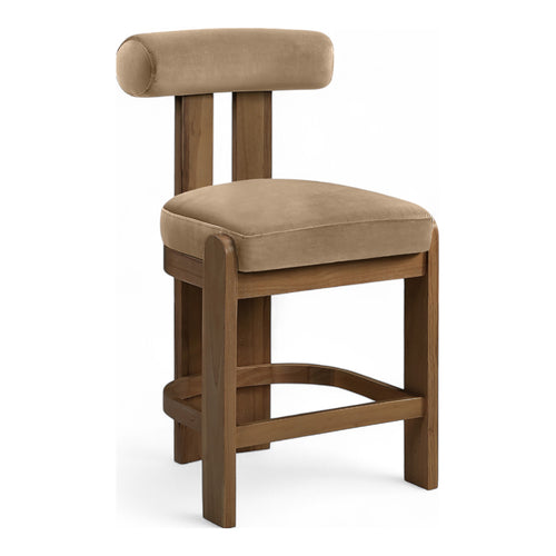 Arienzo Velvet Performance Fabric Upholstered Counter Stool in Beige