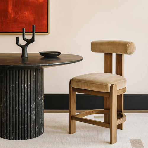 Arienzo Velvet Performance Fabric Upholstered Counter Stool in Beige