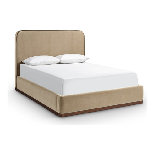Rava Velvet Upholstered Queen Bed in Beige / Brown