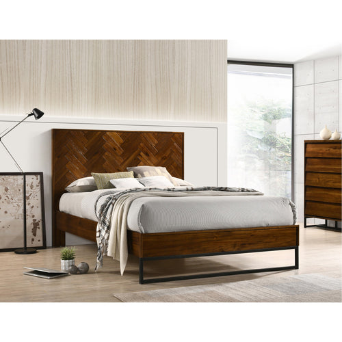 Reed Wood Queen Bed (3 Boxes) in Antique Coffee