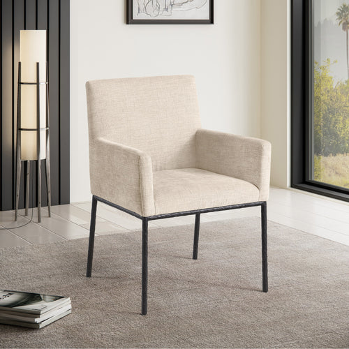 Reeves Chenille Fabric Upholstered Dining Arm Chair in Beige