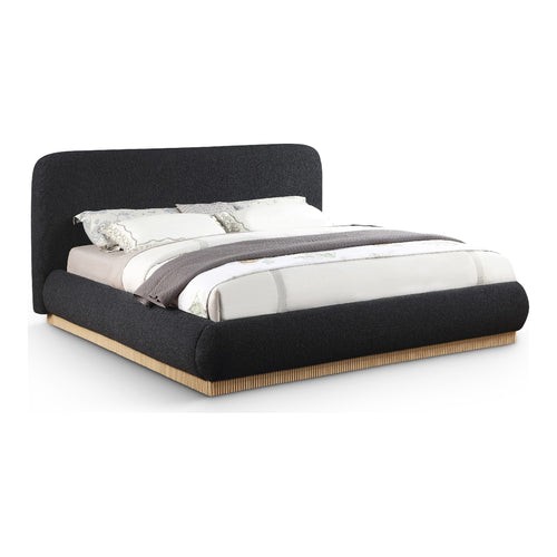 Rigby Boucle Fabric Upholstered Queen Bed in Black