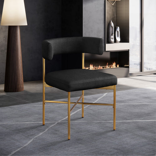Rivage Linen Textured Fabric Upholstered Dining Chair in Black
