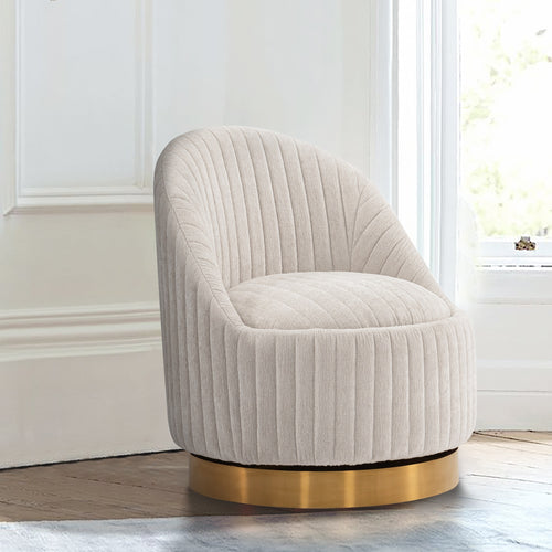 Leela Chenille Swivel Lounge Chair in Cream