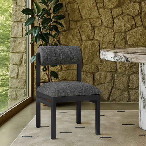 Roundhill Linen Textured Fabric Upholstered Dining Chair in Black