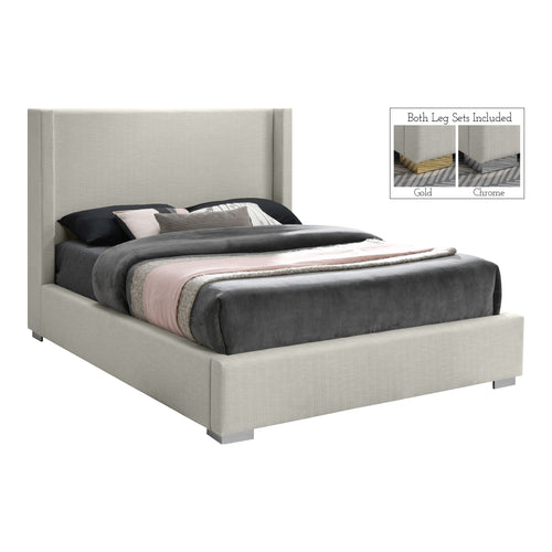 Royce Linen Textured King Bed (3 Boxes) in Beige